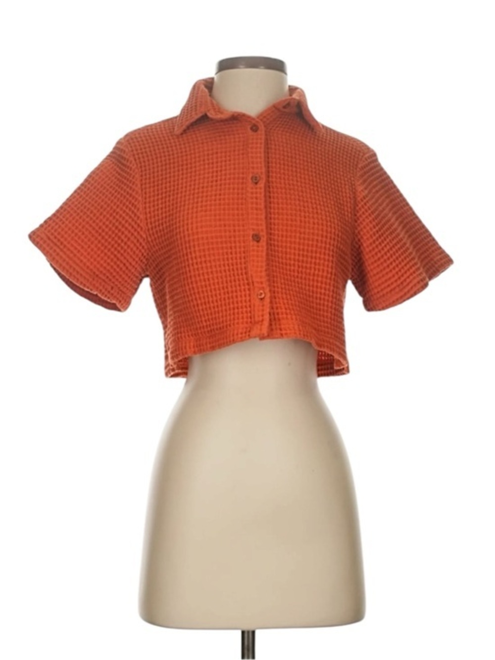 Aniela Parys waffle knit cropped button shirt minimalist orange womens small